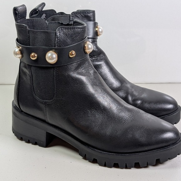 Karl Lagerfeld Shoes - KARL LAGERFELD Paris Pola Black Leather Embellished Chelsea Ankle Boot Women's 8